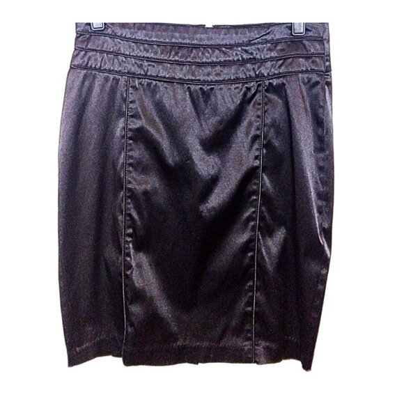 BLACK SATIN PENCIL MINI SKIRT W/PLEATED WAIST | SIZE S - Picture 1 of 6
